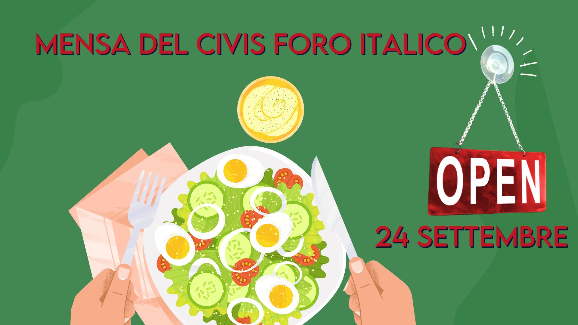 Si comunica che la mensa del Civis Foro Italico, riaprirà martedì 24 settembre.