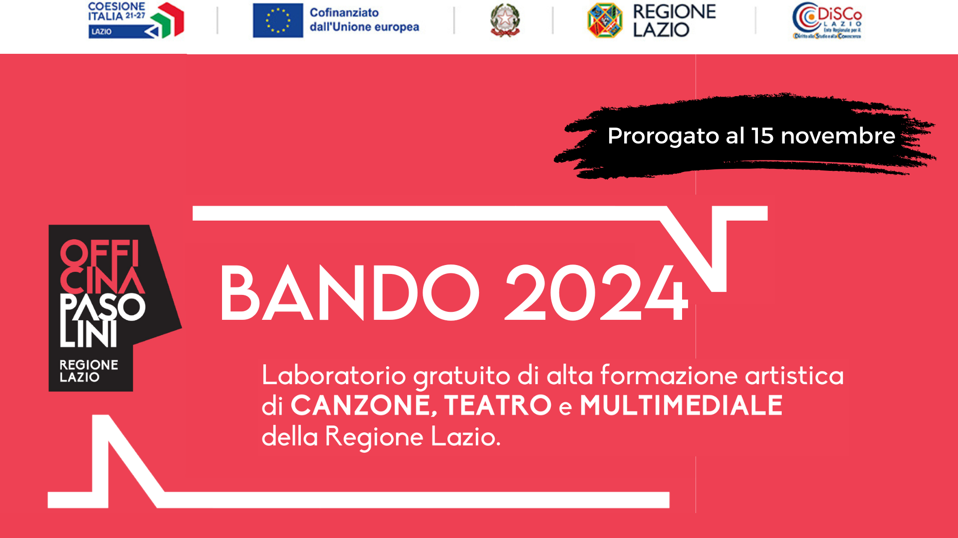 illustrazione logo bando officina pasolini e indicazione proroga fino al 15 novembre 2024